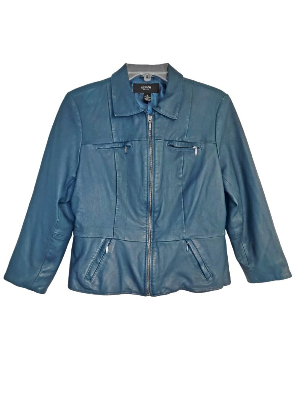 Alfani Leather Zip Jacket in Teal